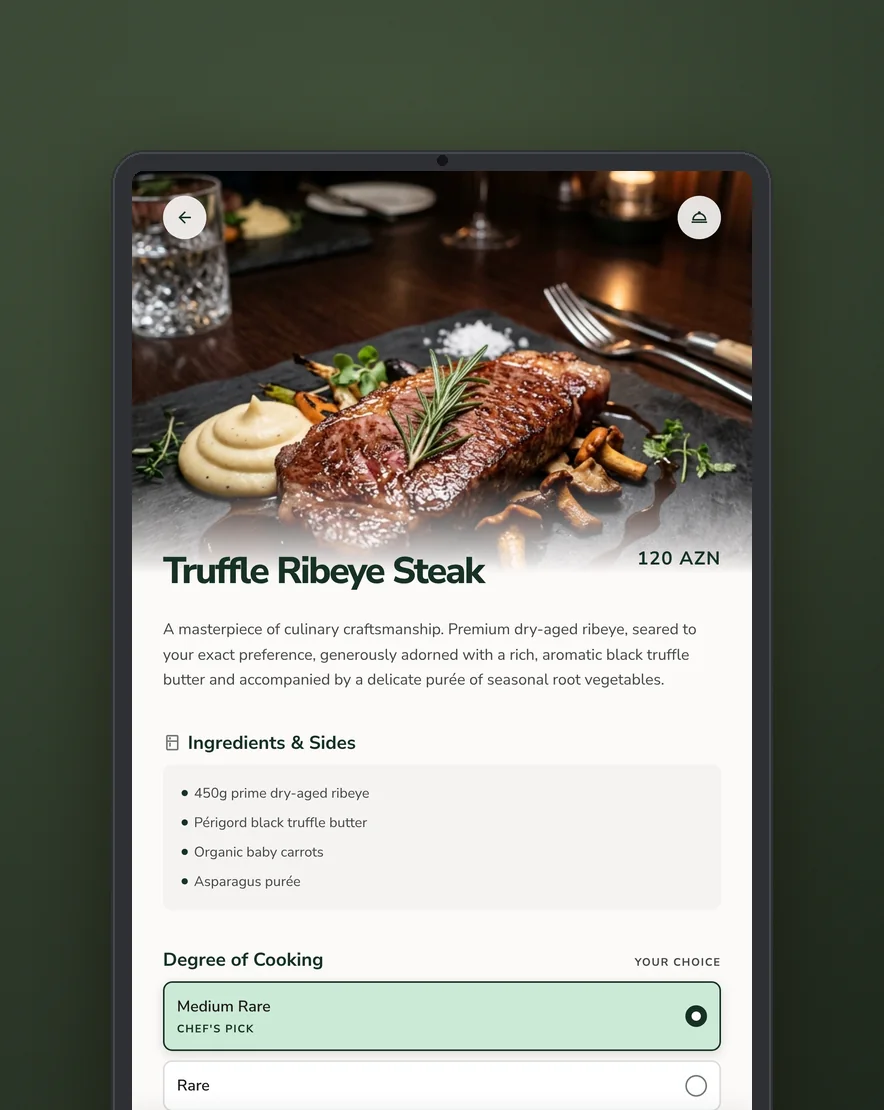 Dish page with cooking preference options
