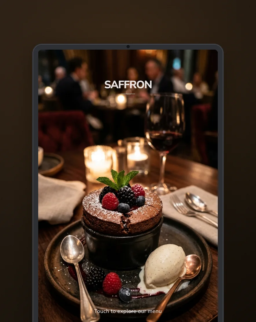 Maitre idle screen inviting guests to open the menu